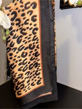 Leopard Print Silk Scarf in Black and Tan
